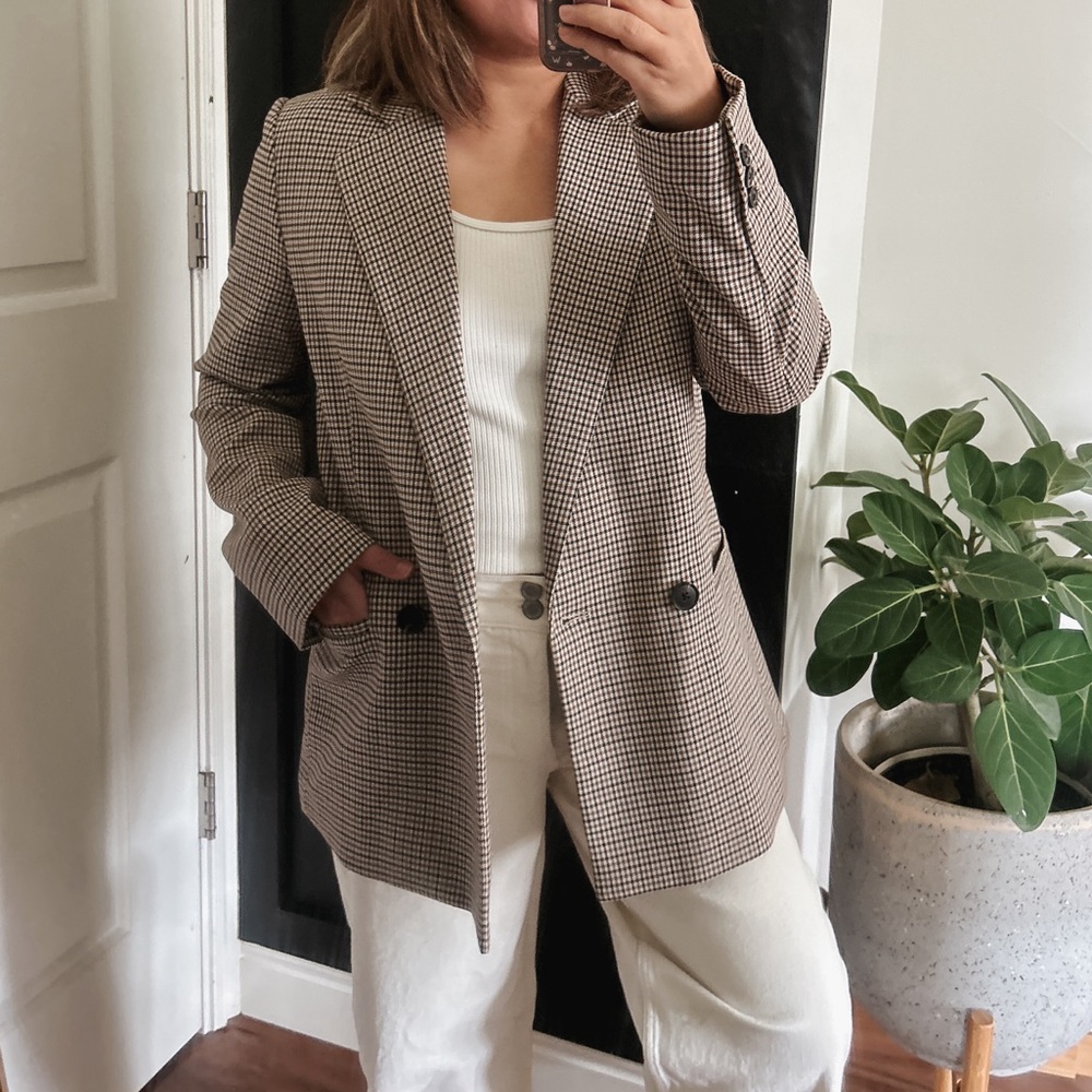 MANGO Patterned Wrap Check Blazer. Size S - Picture 11 of 16